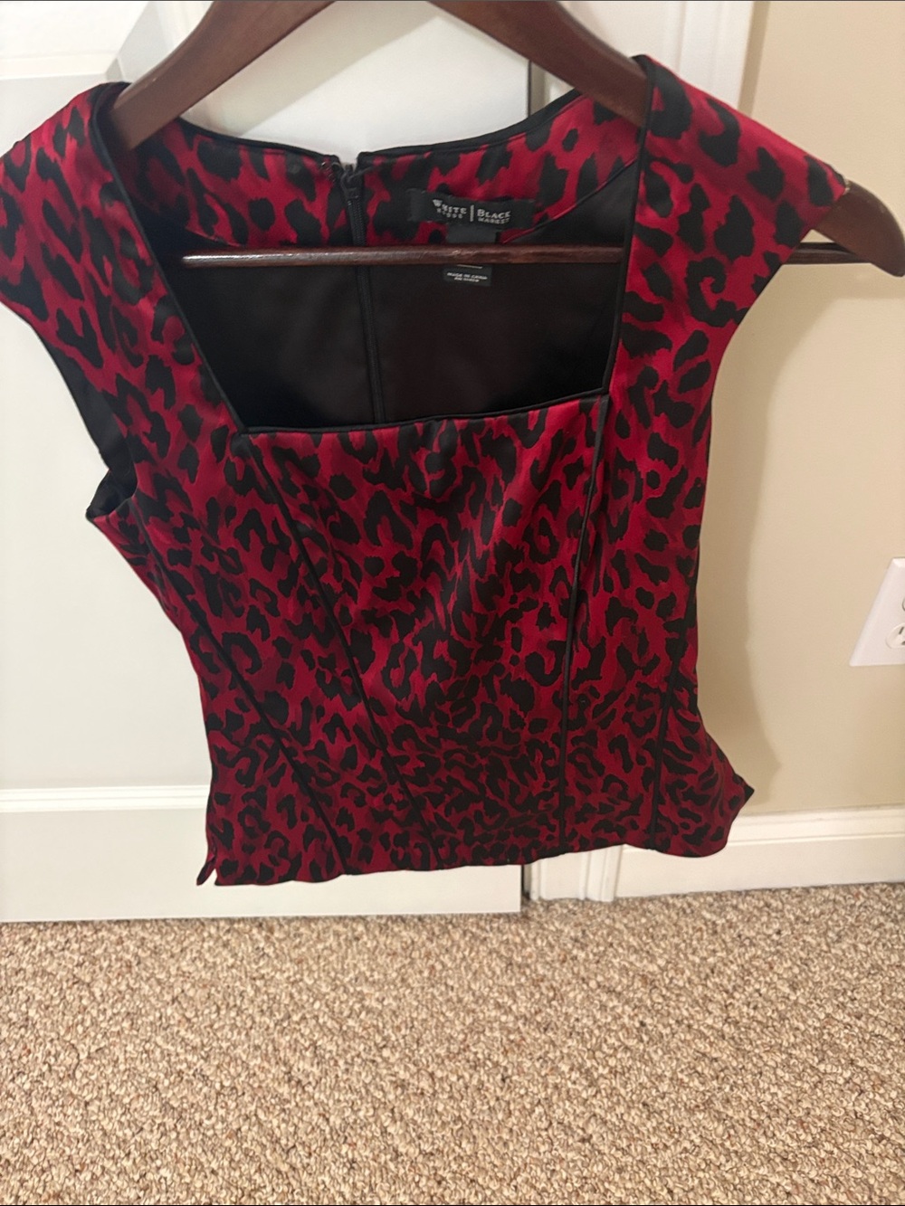 White House Black Market Red and Black Leopard Print Tunic Top